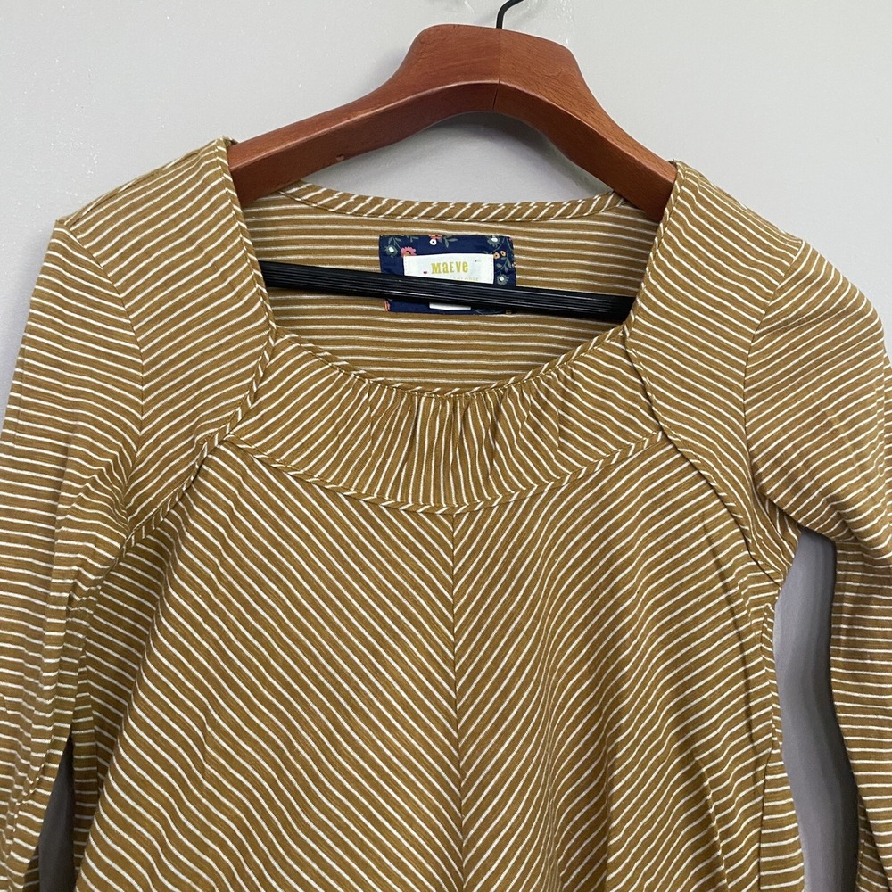 Anthropologie Maeve Kenley Mustard Yellow Striped Long Sleeve Top Size XSmall - Picture 7 of 12